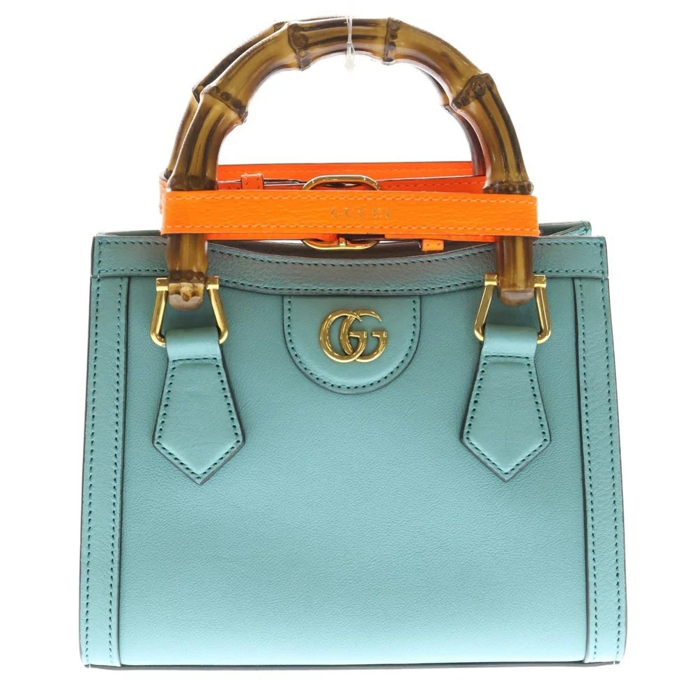 GUCCI GG Diana Leather Bamboo Handbag Shoulder Bag Blue - Picture 1 of 6